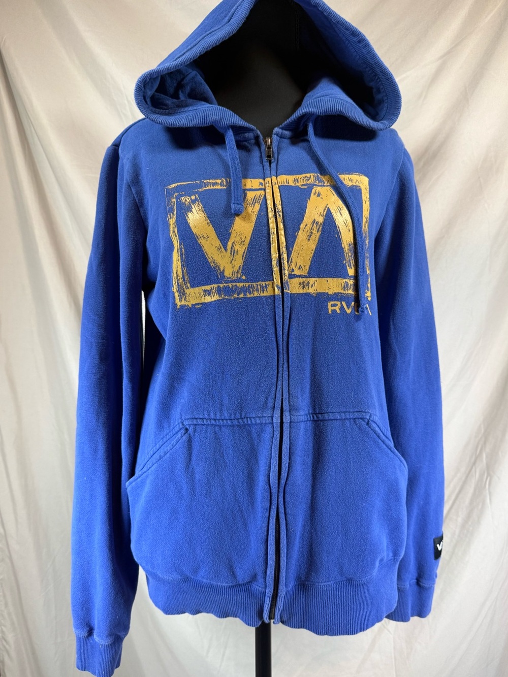 RVCA Big Logo Full-Zip Fleece Hoodie Royal Blue/Yellow - Size Medium